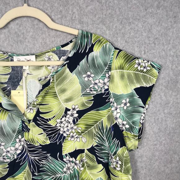 Panama Jack Top Womens Plus 1X Green Linen Palm‎ Resort Tropical Vacation Shirt - Picture 3 of 11